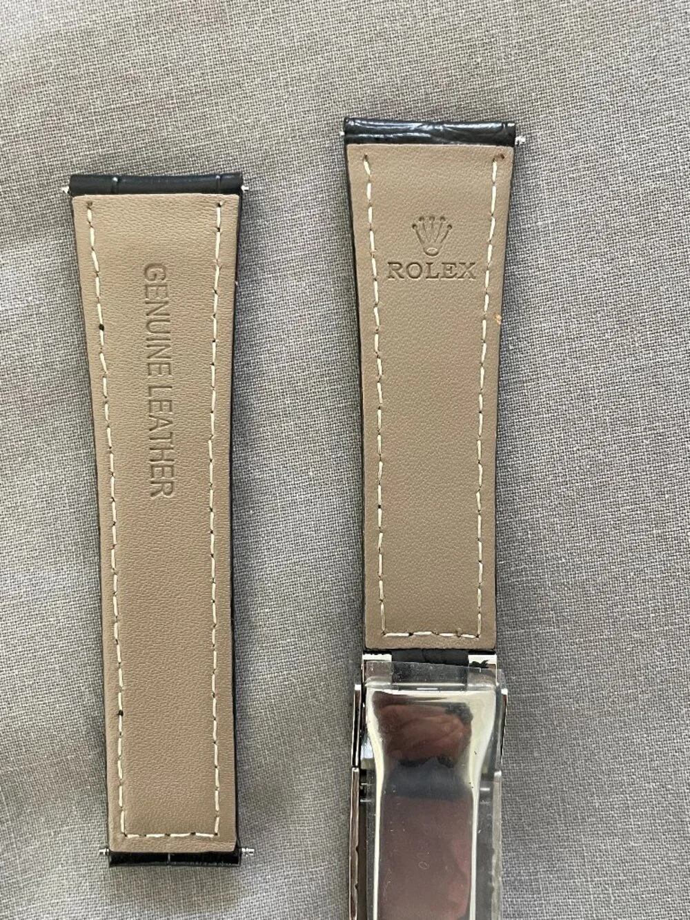 Black Leather Watch Band – 20mm for Rolex Watches | Steel Deployant Clasp